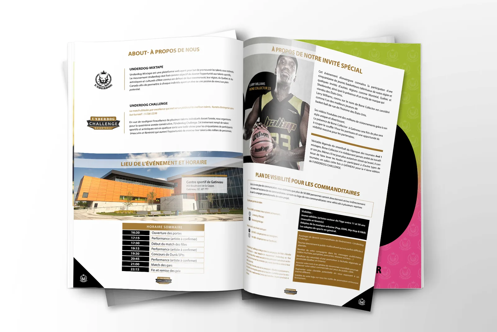 Open event magazine with the schedule, the venue and a page on special guest Bone Collector.
